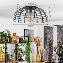 Lampes Vintages & Rétros-hofstein Plafonnier Rivers Noir, 1 lumière