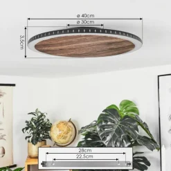 hofstein Plafonnier Rocha LED Brun, Couleur bois, Noir, 1 lumière