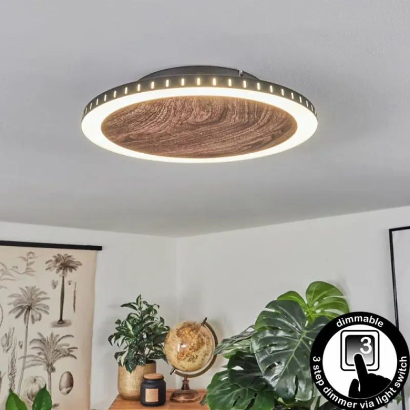 hofstein Plafonnier Rocha LED Brun, Couleur bois, Noir, 1 lumière