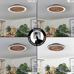 hofstein Plafonnier Rocha LED Brun, Couleur bois, Noir, 1 lumière