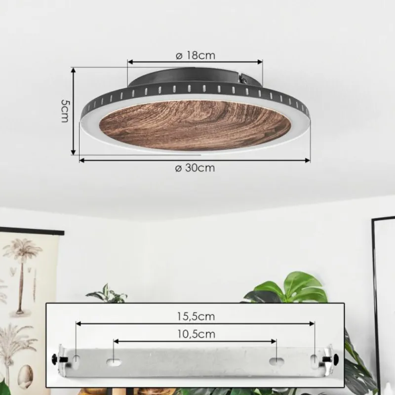 hofstein Plafonnier Rocha LED Brun, Couleur bois, Noir, 1 lumière