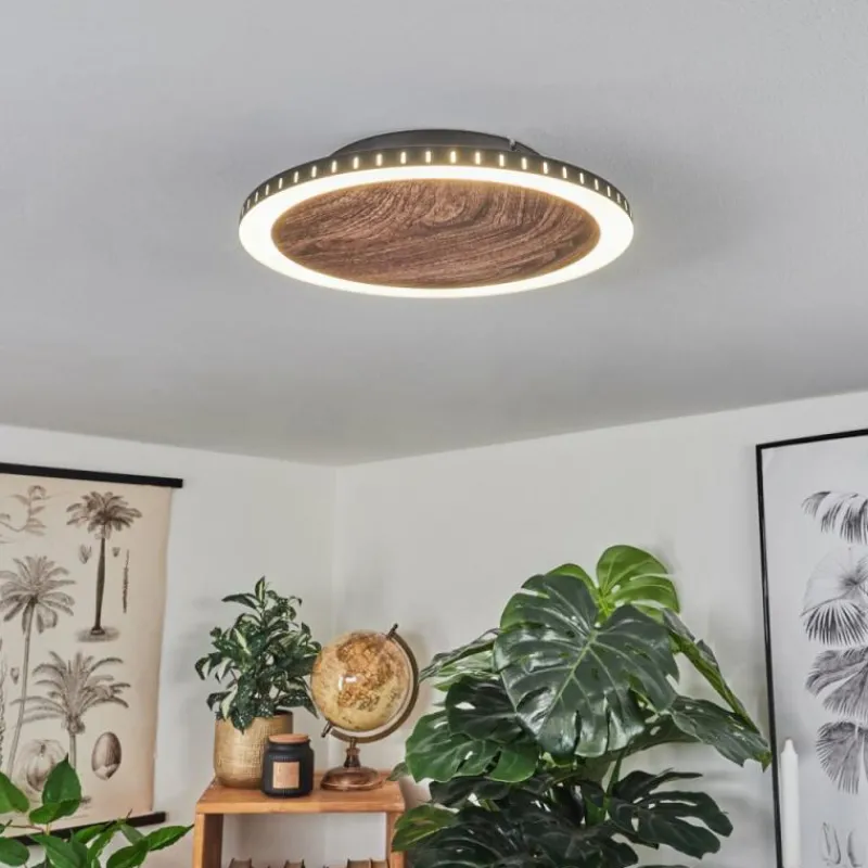 hofstein Plafonnier Rocha LED Brun, Couleur bois, Noir, 1 lumière