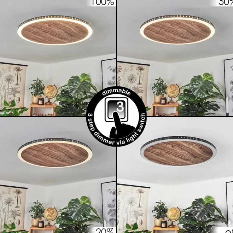 hofstein Plafonnier Rocha LED Brun, Couleur bois, Noir, 1 lumière