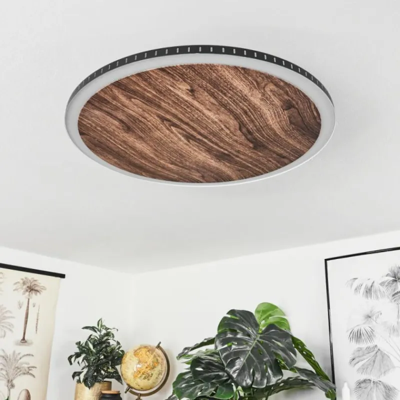 hofstein Plafonnier Rocha LED Brun, Couleur bois, Noir, 1 lumière