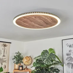 hofstein Plafonnier Rocha LED Brun, Couleur bois, Noir, 1 lumière