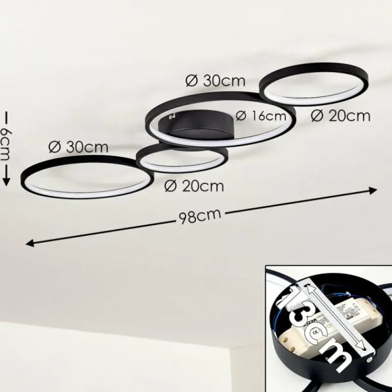 hofstein Plafonnier Rodekro LED Noir, 1 lumière