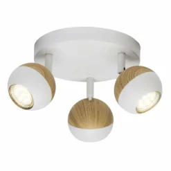 Lampes En Bois-Luminaires Brilliant Plafonnier rond à spots Brilliant Scan LED Bois clair, Blanc, 3 lumières