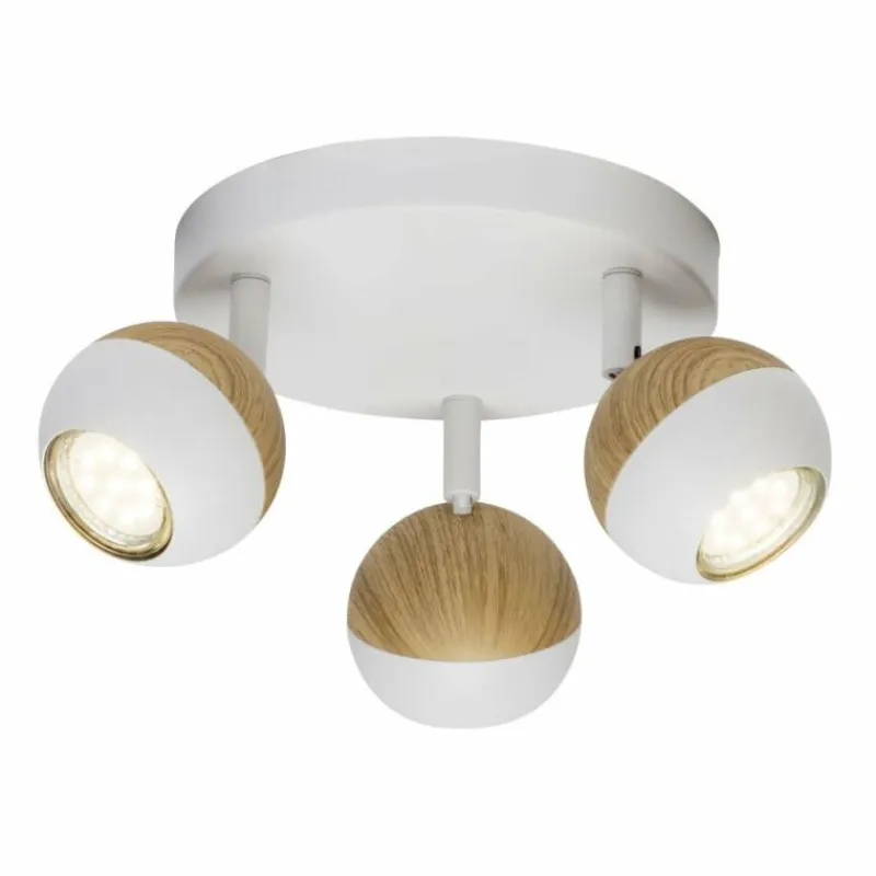 Lampes En Bois-Luminaires Brilliant Plafonnier rond à spots Brilliant Scan LED Bois clair, Blanc, 3 lumières