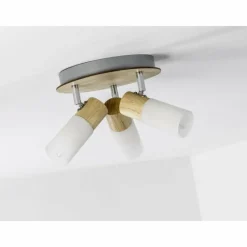 Lampes En Bois-Luminaires Brilliant Plafonnier rond à spots Brilliant Babsan Bois foncé, Blanc, 3 lumières