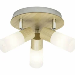 Lampes En Bois-Luminaires Brilliant Plafonnier rond à spots Brilliant Babsan Bois foncé, Blanc, 3 lumières