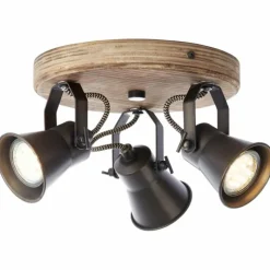 Luminaires Rustiques-Luminaires Brilliant Plafonnier rond à spots Brilliant Seed Bois foncé, Noir, 3 lumières