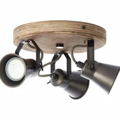 Luminaires Rustiques-Luminaires Brilliant Plafonnier rond à spots Brilliant Seed Bois foncé, Noir, 3 lumières