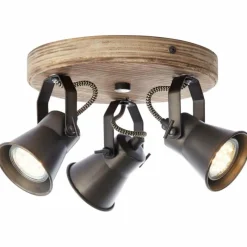 Luminaires Rustiques-Luminaires Brilliant Plafonnier rond à spots Brilliant Seed Bois foncé, Noir, 3 lumières