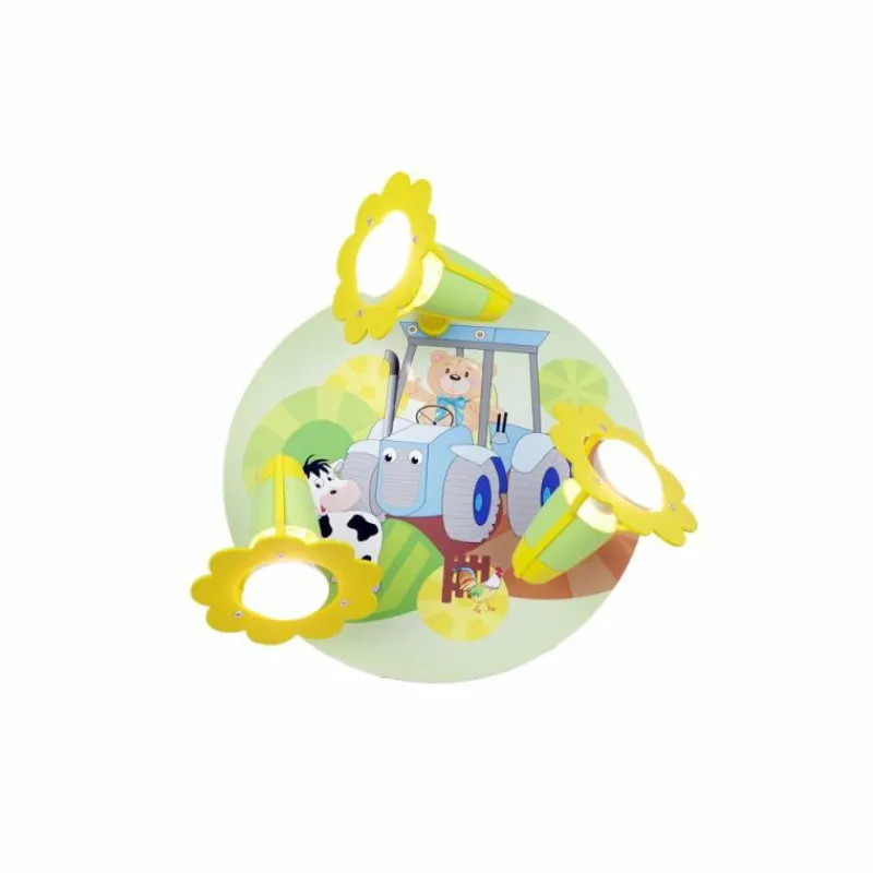 Lampes En Bois-Luminaires Elobra Plafonnier rond Elobra BAUERNHOF Jaune, Vert, 3 lumières