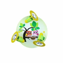 Lampes En Bois-Luminaires Elobra Plafonnier rond Elobra EULENFAMILIE Vert, 3 lumières