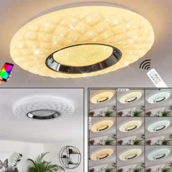 hofstein Plafonnier Roseto LED Chrome, Transparent, Blanc, 1 lumière, Télécommandes