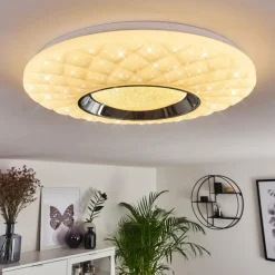 hofstein Plafonnier Roseto LED Chrome, Transparent, Blanc, 1 lumière, Télécommandes