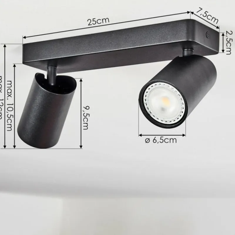 hofstein Plafonnier Rubeltein Noir, 2 lumières