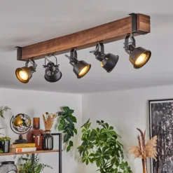 Luminaires Scandinaves-hofstein Plafonnier Safari Brun, Noir, 5 lumières