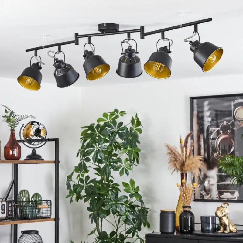 Lampes Dorées-hofstein Plafonnier Safari Chrome, Noir, 6 lumières