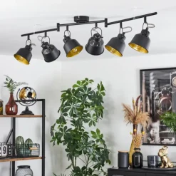 Lampes Dorées-hofstein Plafonnier Safari Chrome, Noir, 6 lumières