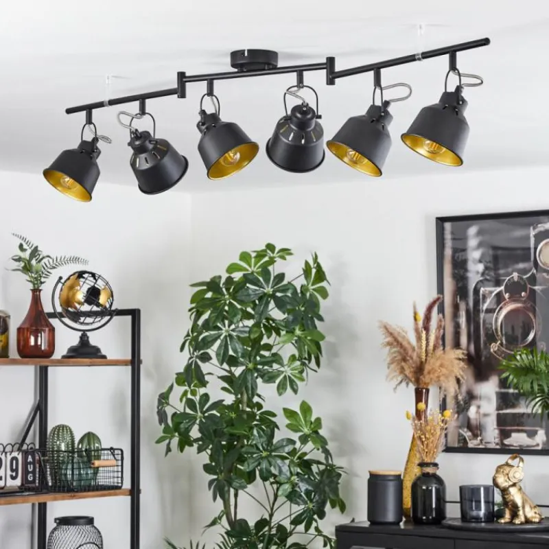 Lampes Dorées-hofstein Plafonnier Safari Chrome, Noir, 6 lumières