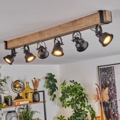 Luminaires Scandinaves-hofstein Plafonnier Safari Écru, Noir, 6 lumières