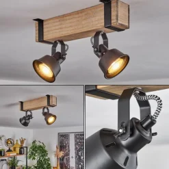 Luminaires Scandinaves-hofstein Plafonnier Safari Écru, Noir, 2 lumières