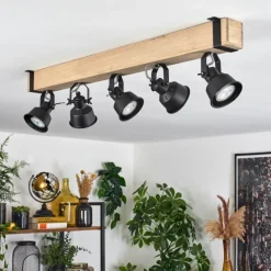 Luminaires Scandinaves-hofstein Plafonnier Safari Écru, Noir, 5 lumières