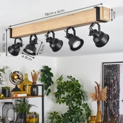 Luminaires Scandinaves-hofstein Plafonnier Safari Écru, Noir, 5 lumières