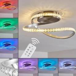 hofstein Plafonnier Saginaw LED Nickel mat, 1 lumière, Télécommandes, Changeur de couleurs