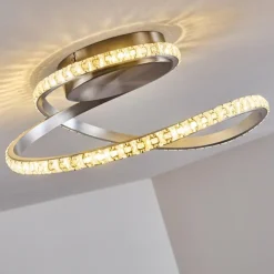 hofstein Plafonnier Saginaw LED Nickel mat, 1 lumière, Télécommandes, Changeur de couleurs