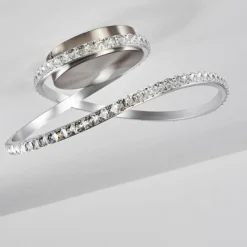 hofstein Plafonnier Saginaw LED Nickel mat, 1 lumière, Télécommandes, Changeur de couleurs