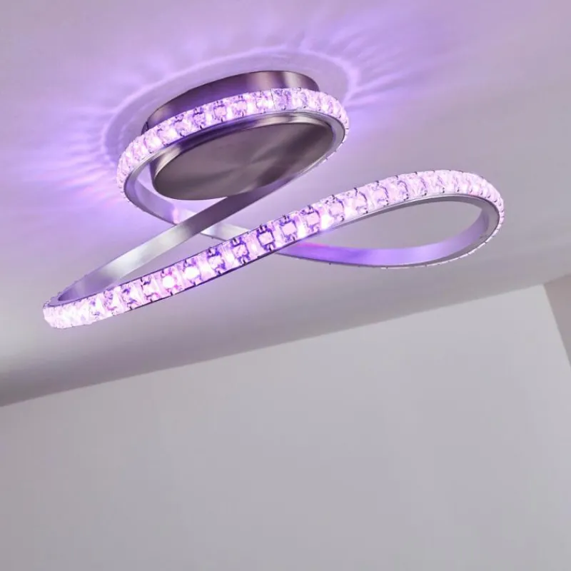 hofstein Plafonnier Saginaw LED Nickel mat, 1 lumière, Télécommandes, Changeur de couleurs