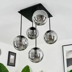 Suspension Verre Fumé-hofstein Plafonnier Salamonde Noir, 5 lumières
