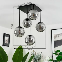 Suspension Verre Fumé-hofstein Plafonnier Salamonde Noir, 5 lumières
