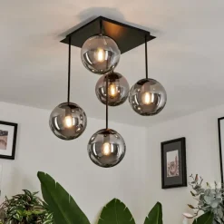 Suspension Verre Fumé-hofstein Plafonnier Salamonde Noir, 5 lumières