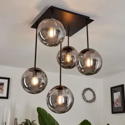 Suspension Verre Fumé-hofstein Plafonnier Salamonde Noir, 5 lumières