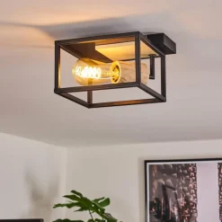 hofstein Plafonnier Salla Bois clair, Noir, 1 lumière