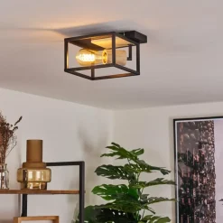 hofstein Plafonnier Salla Bois clair, Noir, 1 lumière