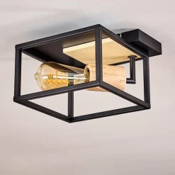 hofstein Plafonnier Salla Bois clair, Noir, 1 lumière