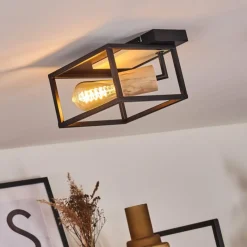 hofstein Plafonnier Salla Bois clair, Noir, 1 lumière