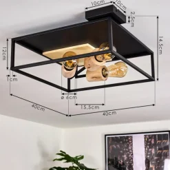 Lampes En Bois-hofstein Plafonnier Salla Bois clair, Noir, 3 lumières