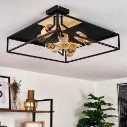 Lampes En Bois-hofstein Plafonnier Salla Bois clair, Noir, 5 lumières