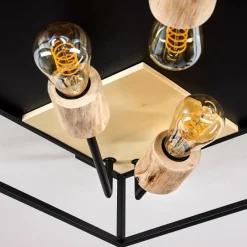 Lampes En Bois-hofstein Plafonnier Salla Bois clair, Noir, 5 lumières