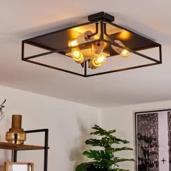 Lampes En Bois-hofstein Plafonnier Salla Bois clair, Noir, 5 lumières