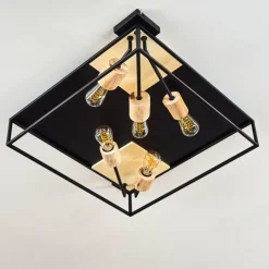 Lampes En Bois-hofstein Plafonnier Salla Bois clair, Noir, 5 lumières