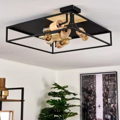 Lampes En Bois-hofstein Plafonnier Salla Bois clair, Noir, 5 lumières