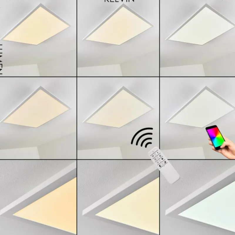 hofstein Plafonnier Salmi LED Aluminium, Blanc, 1 lumière, Télécommandes