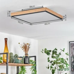 hofstein Plafonnier Salmi LED Brun, Couleur bois, Noir, 1 lumière, Télécommandes